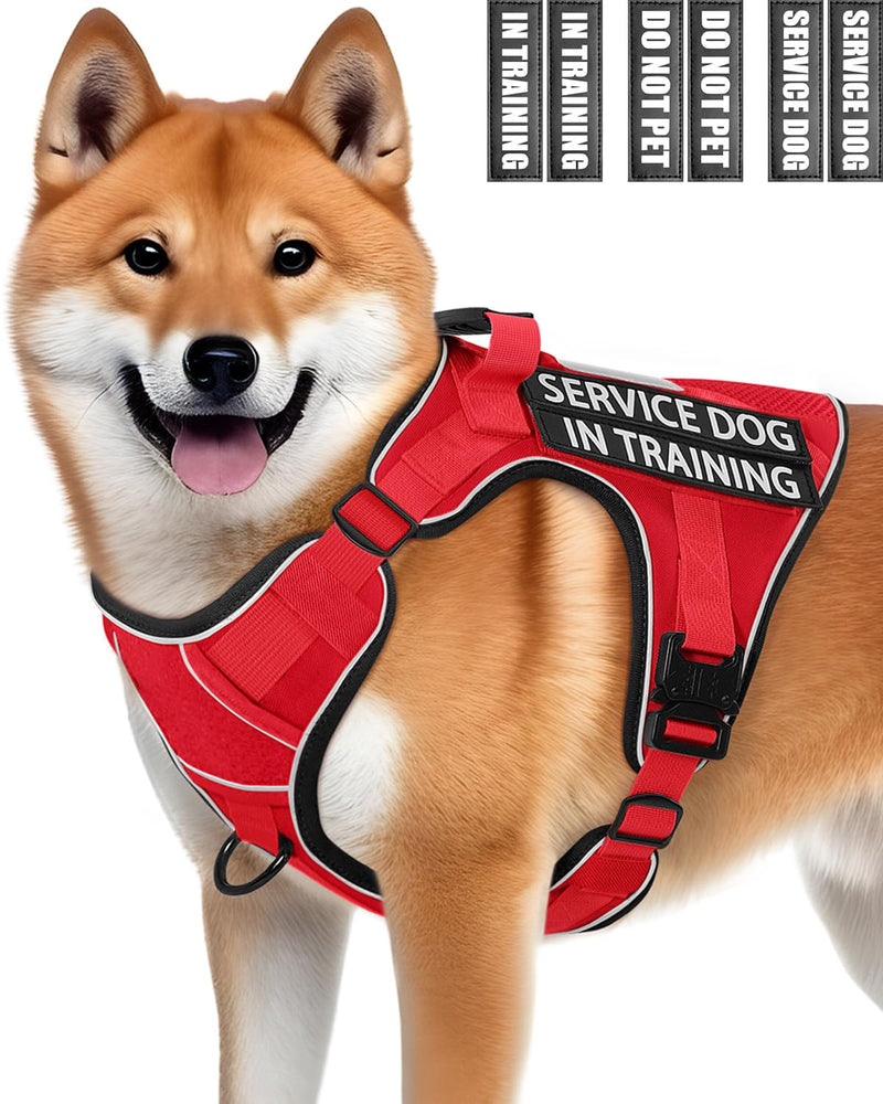 Service Dog in Training Vest, Reflective Do Not Pet Dog Harness with Handle and 6 Patches, Full Metal Buckles, for Medium Dogs Training Walking Small (20-45 lbs) Harness-Brave Red - PawsPlanet Australia
