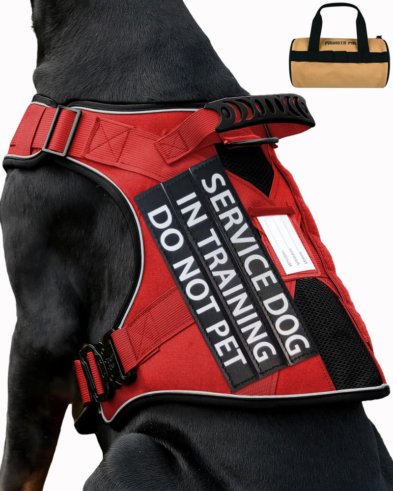 No Pull Reflective Service Dog in Training Vest Harness for Medium Large Dogs, Adjustable Heavy Duty Padded Red Dog Harness, with Front Clip and Metal Buckles Do Not Pet for Training, Hiking Medium (Oversized) Red(Harness and Leash Set) - PawsPlanet Australia