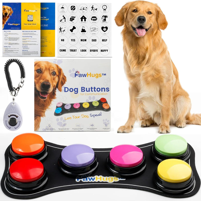 Dog Buttons for Communication with Mat & Clicker – 30s Recordable Dog Buttons Talk, Talking Buttons for Dogs, Gift for Dog Owners with Training Guide, Custom Stickers, and Clear Sound (6-Pack) Pack of 6 - PawsPlanet Australia