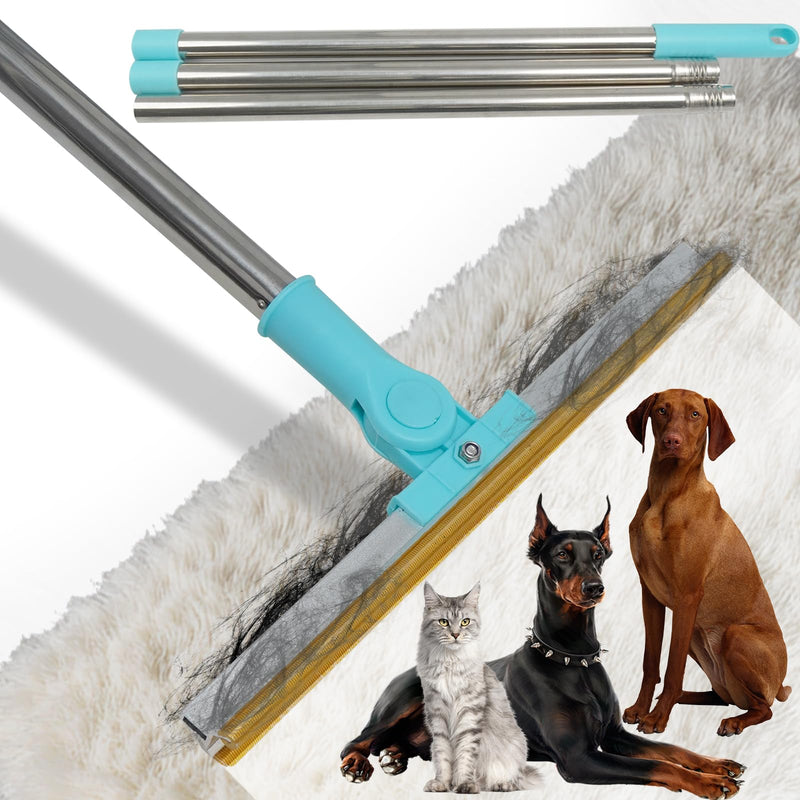 Carpet Rake for Pet Hair Removal - Reusable Hair Removal Tool with 54‘’ Long Handle Built-in Metal Scraper Head, Ideal for Cat Dog Hair and Matted Carpets - PawsPlanet Australia