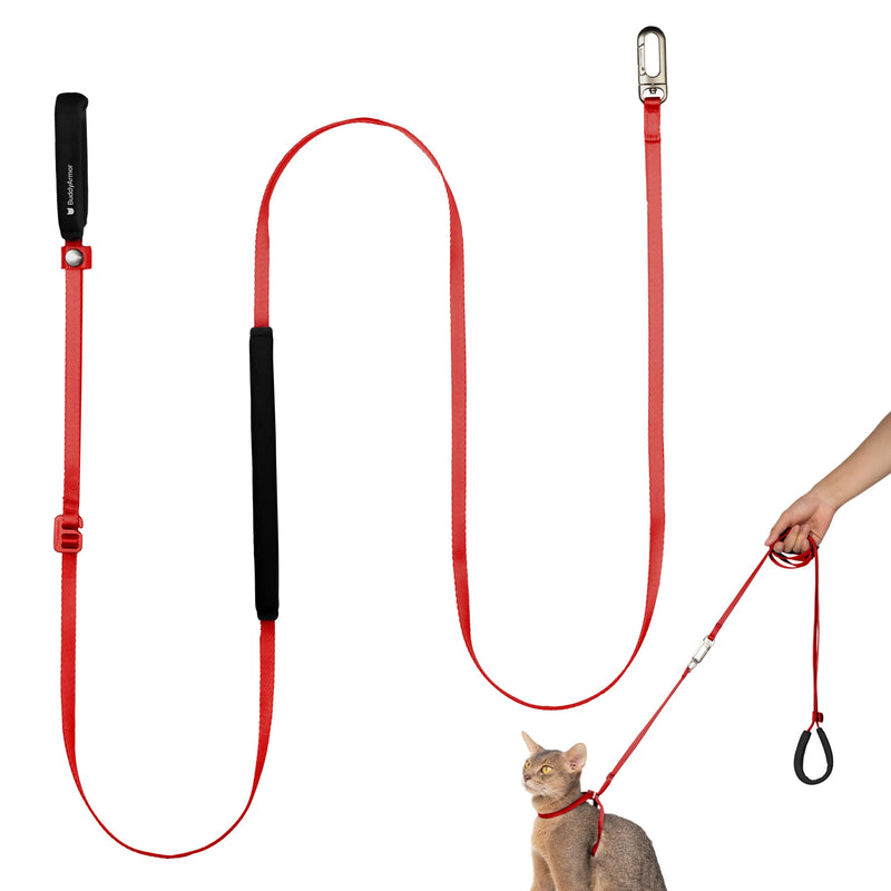 Ultra Lightweight Cat Leash Adjustable with Padded Handle, Soft Thin Nylon Cat Walking Training Waist Crossbody Leash for Kitten>4lbs Small Medium Large Cats Puppy, No Harness (Vivid Red) Vivid Red (No Harness) - PawsPlanet Australia