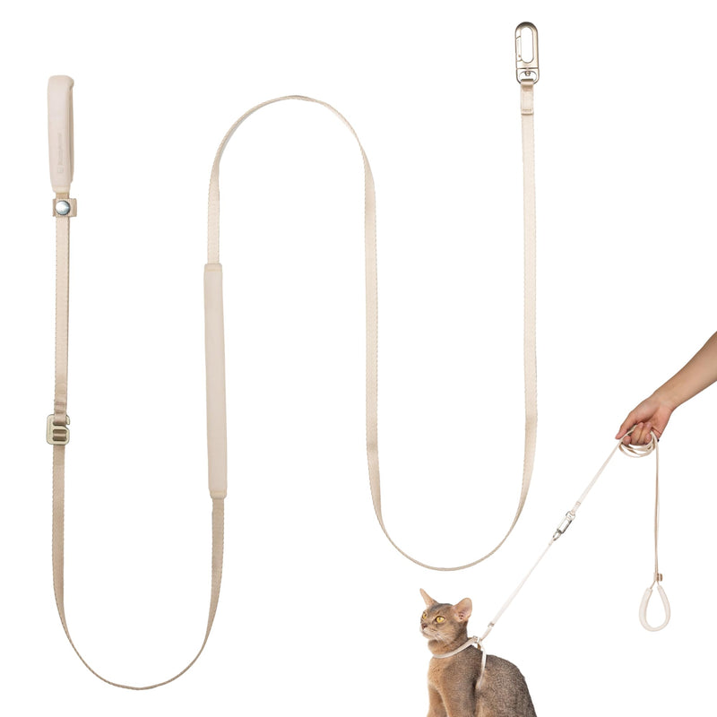 Ultra Lightweight Cat Leash Adjustable with Padded Handle, Soft Thin Nylon Cat Walking Training Waist Crossbody Leash for Kitten >4lbs Small Medium Large Cats Puppy, No Harness (Linen) Linen (No Harness) - PawsPlanet Australia