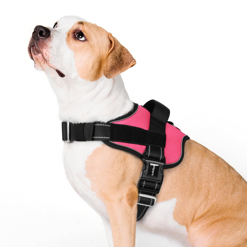 rabbitgoo Dog Harness for Large, Easy On Pet Vest with One Buckle, No Pull Adjustable Service Harness with D-Ring & Handle, Reflective for Safety Walking, Training, Pink, L