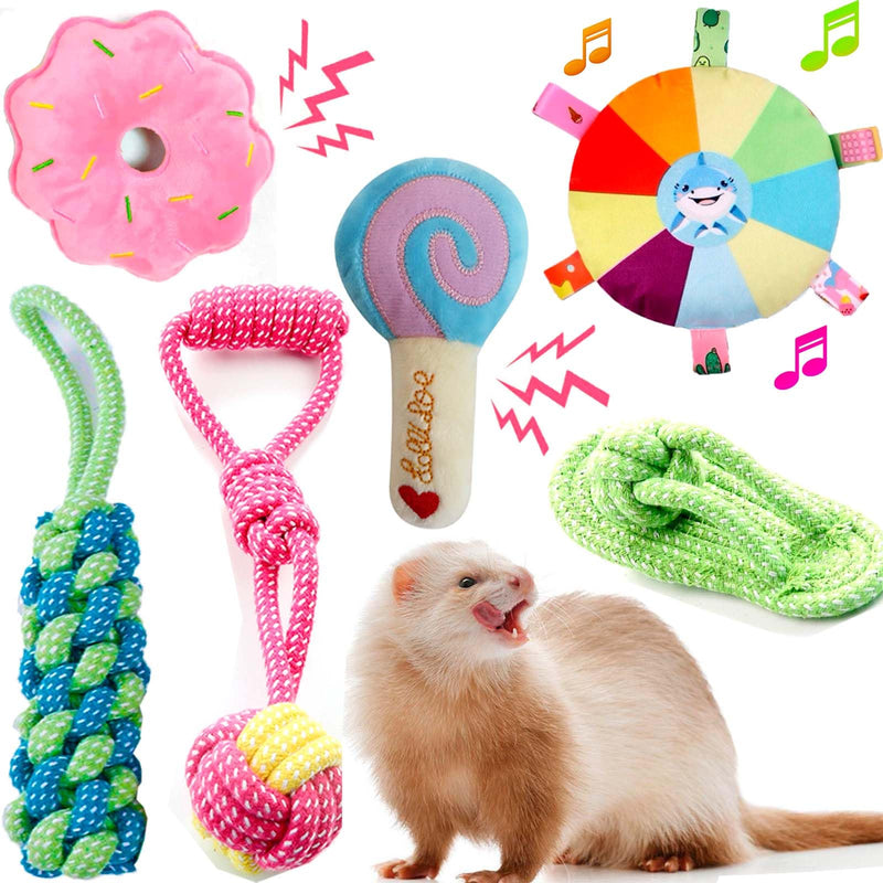 6 Pack Ferret Chew Toys Ferret Bell Balls Squeaker Toys Squeak Toy Teething Pet Toy Durable Knotted Tug of war Toy Cotton Chew Toys Exercise Scratch Toy Interactive Cat Dog Rope Toy Set Small Animals - PawsPlanet Australia