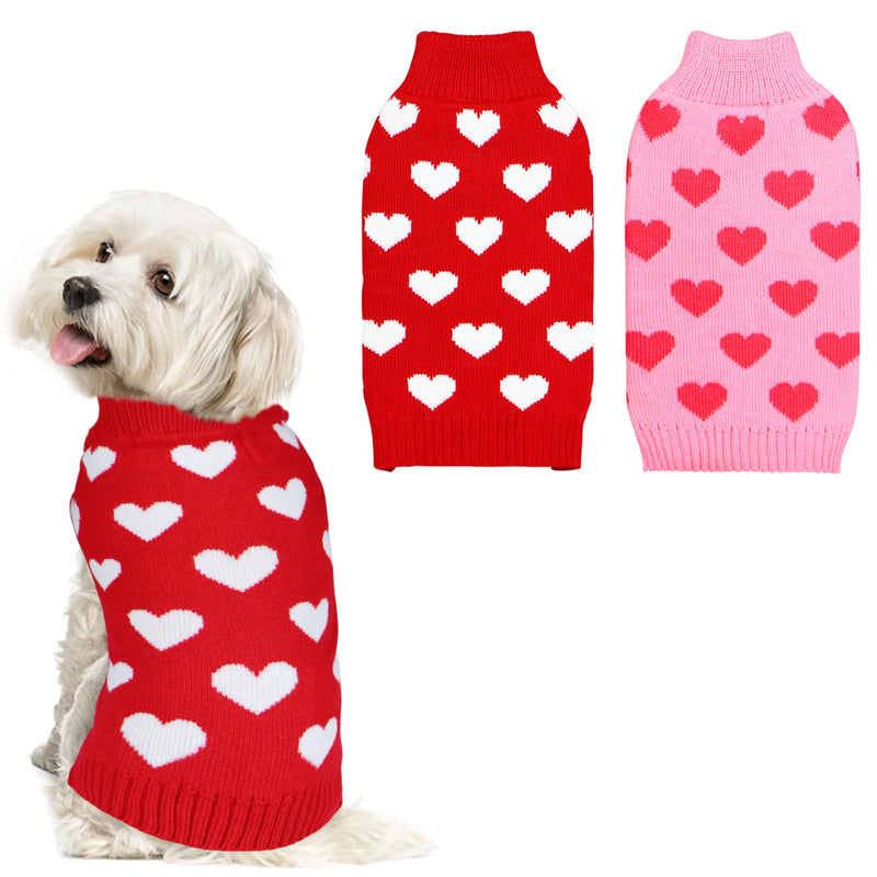 2 Pack Dog Valentine Sweater, Dog Valentines Day Clothes Dog Valentines Outfit Knitted Dog Heart Sweater for Small Medium Large Dogs Pets (Red & Pink, Large) Red & Pink - PawsPlanet Australia