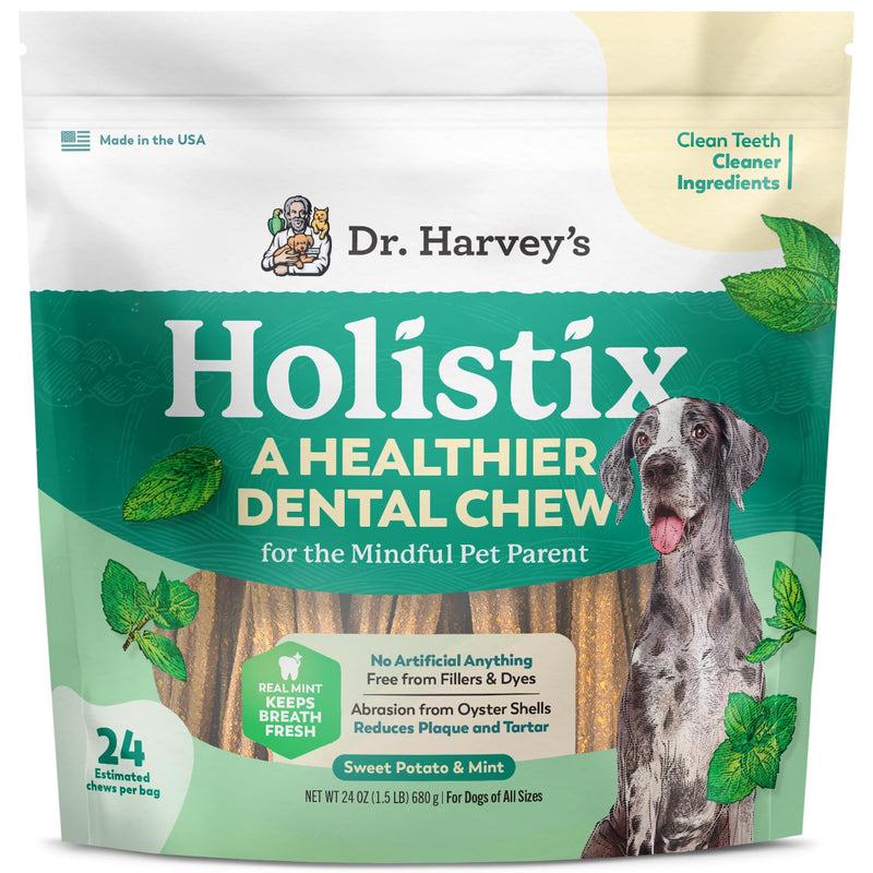 Dr. Harvey's Holistix Dental Chews for Dogs - Dog Teeth Cleaning & Fresh Breath Treats, Sweet Potato Mint (24 Sticks) - PawsPlanet Australia