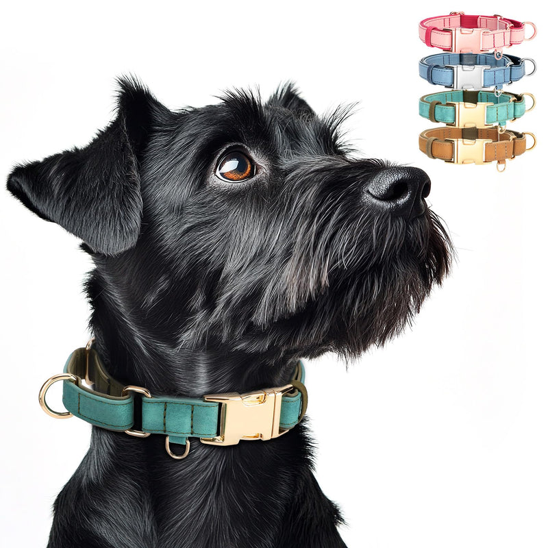 WHIPPY Vegan Leather Dog Collar No Slip Martingale Dog Collar with Quick Release Metal Buckle for Large Medium Small Dogs,Green S:Fit 11-13" Neck green