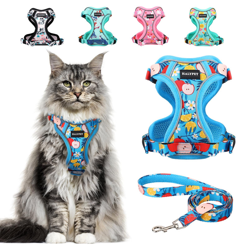 Halypet Cat Harness and Leash Set[MAX Safety 4th-Gen] Cute Escape Proof Vest Harness for Girl&Boy Cat Walking, Comfortable Adjustable Leash and Reflective Strips for Outdoor Kitten, M Azure Floral H603 Pro Azure Floral Medium (13-18lb) - PawsPlanet Australia