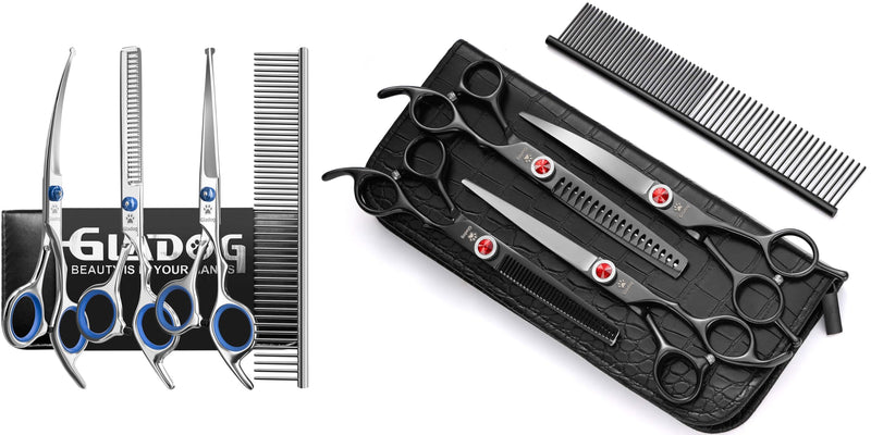 7 Inch Titanium Professional Dog Grooming Scissors Kit & Blue Set - PawsPlanet Australia