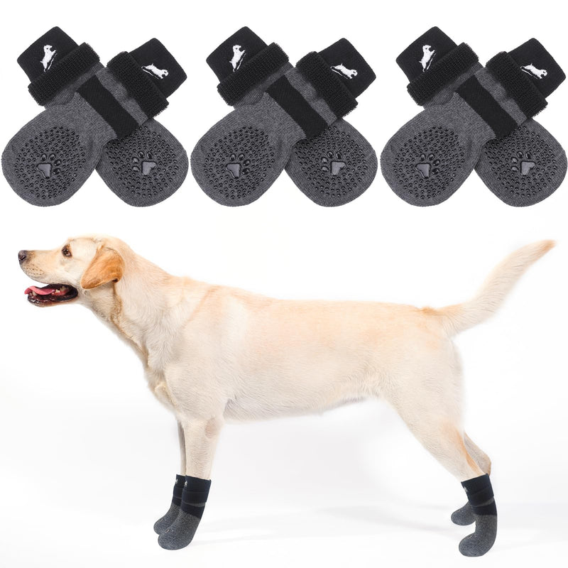 EXPAWLORER 6 Pack Anti-Slip Dog Socks - Non-Slip Double Sides Paw Protectors with Adjustable Straps, Strong Grips Traction Control for Indoor on Hardwood Floor Wear, Black XS X-Small - PawsPlanet Australia