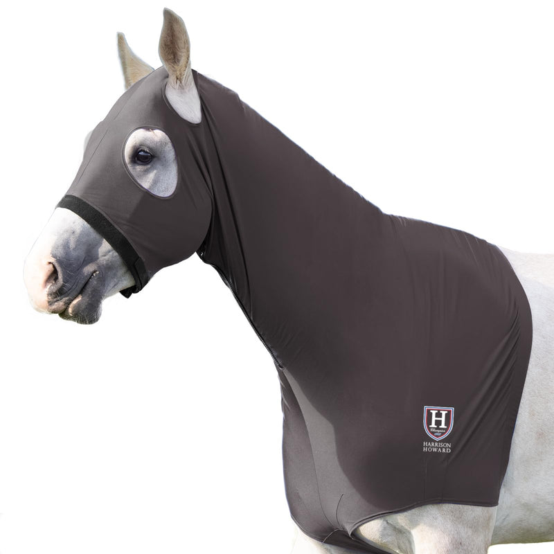 Harrison Howard Stretch Hood No Eye/Ear Covers Head, Shoulders, Mane, Chest, Withers Perfect for Show/Event Preparation-Grey M - PawsPlanet Australia