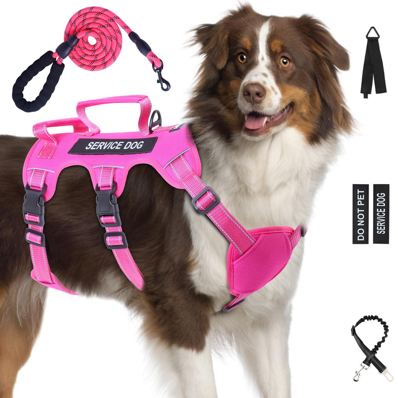 Escape Proof Dog Harness for Large Medium Sized Dogs Six Point Adjustable, Service Dog Vest Harness and Leash Set, No Pull Dogs Harnesses with Handle, XL Dog Harnesses for Walking(Pink, XL) X-Large Pink - PawsPlanet Australia