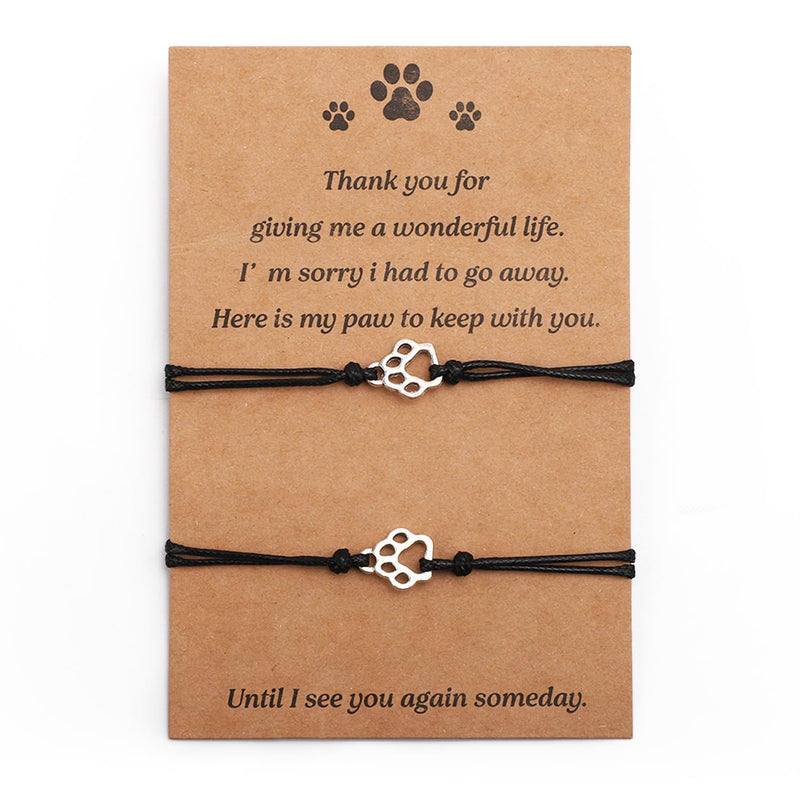 2pcs Cat Dog Memorial Bracelet Gift, Pet Memorial Gifts Sympathy Gift Paw Print Friendship Bracelets for Dog Lover Memory Gifts - PawsPlanet Australia