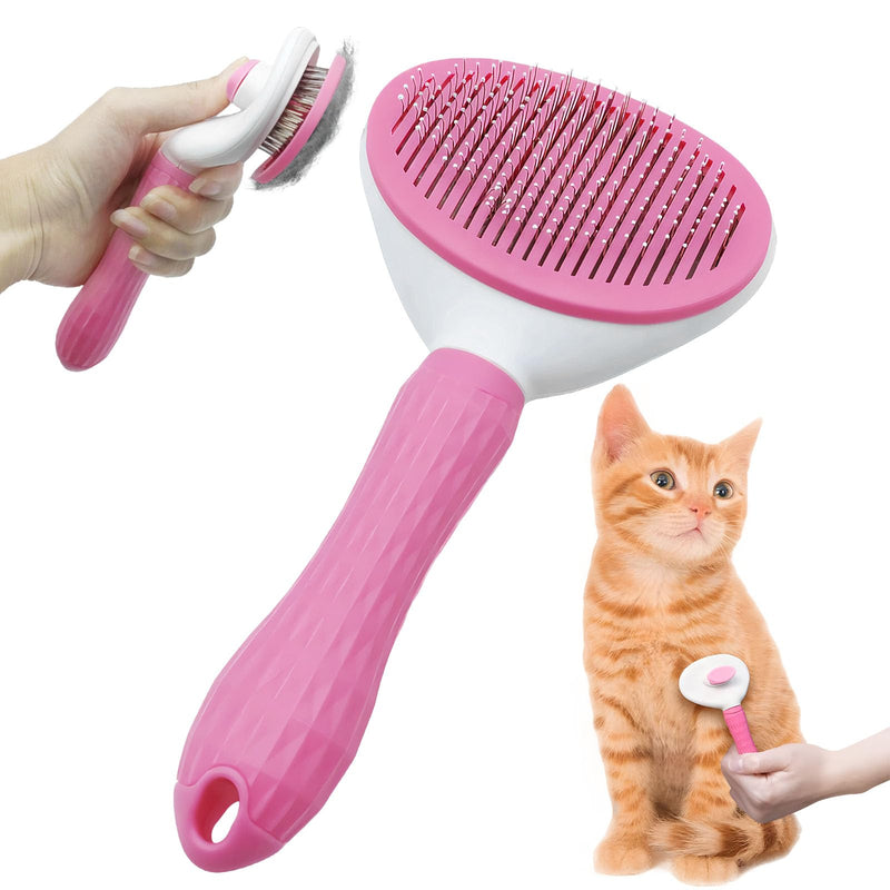 Treasurecove Self Cleaning Slicker Brush, Cat & Dog Brush for Grooming, Easy Hair Removal, Massaging Bristles, Comfortable Handle, Pink, All Hair Types, Cats & Dogs - PawsPlanet Australia