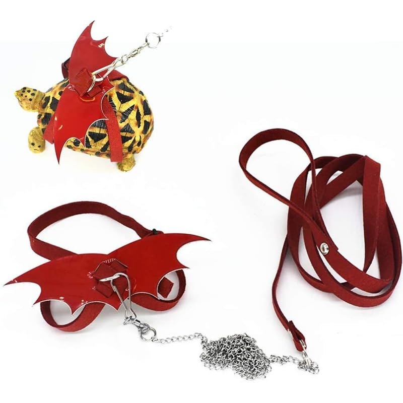 Turtle Harness and Leash with Wings- Harness Strap Chest Collar Adjustable Rope Walking for Turtle Reptile(Red L Red - PawsPlanet Australia