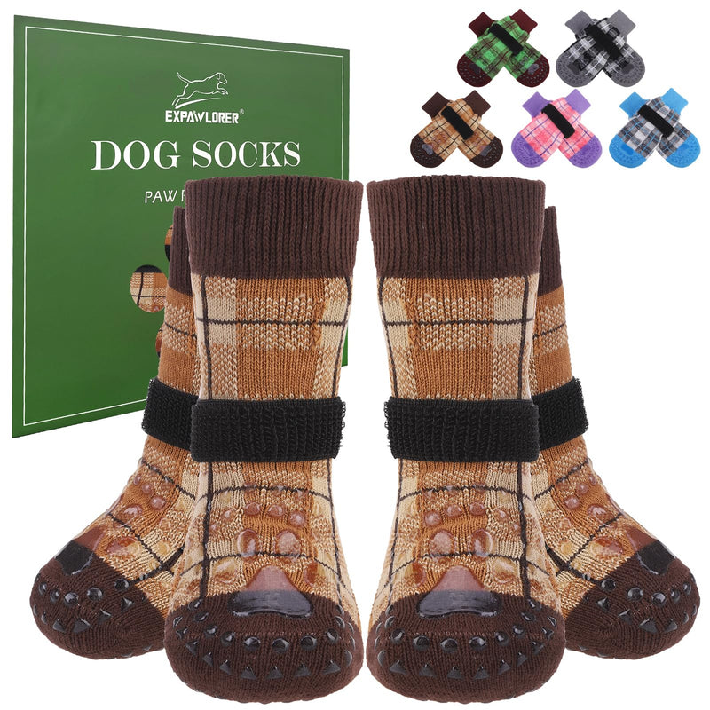 EXPAWLORER Dog Socks to Prevent Licking Paws, 4 Pcs Double Sided Anti Slip Dog Socks with Grippers, Dog Shoes Grips for Hardwood Floors, Dog Booties for Small Medium Large Senior Dogs, Khaki XL X-Large - PawsPlanet Australia