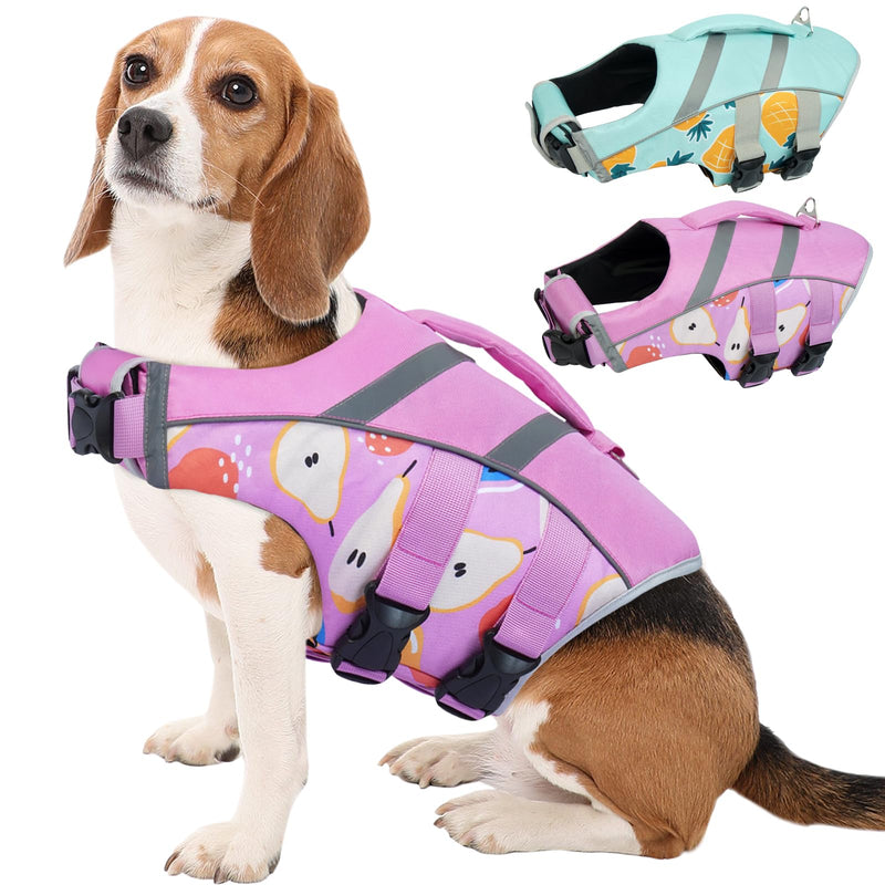 Kuoser Dog Life Jacket with Reflective Stripes, Adjustable High Visibility Dog Life Vest for Swimming Boating L (Chest Girth:22.8-29.5'') Pear - PawsPlanet Australia