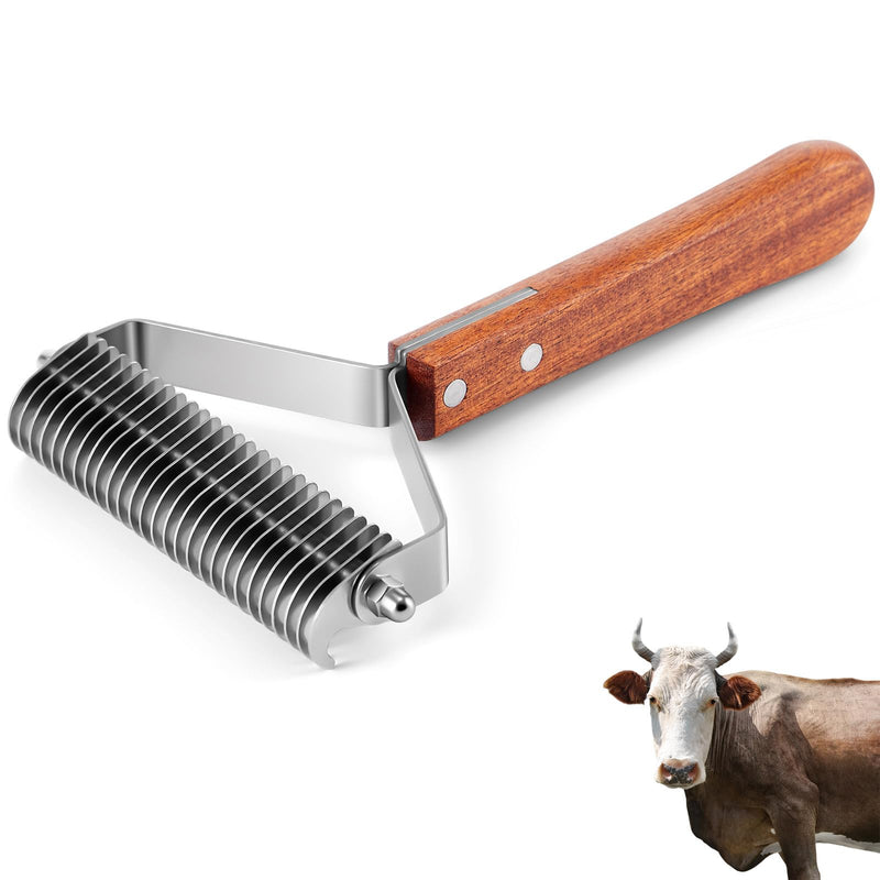 Abbylike Large Horse Brush Deshedding Tool Horse Goats Cow Brush for Shedding Cattle Livestock Comb for Grooming Dematting Supplies with 27 Stainless Steel Blades and Wood Handle - PawsPlanet Australia