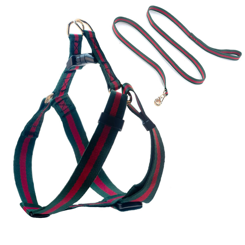 Elegant and Stylish Dog Harness and Leash,Durable Soft Neck and Chest Adjustable Pet Harness,Luxury Dog Harnesses and Dog Leashes Set Packing Gift for Puppy Small Dogs S(Neck&Chest Girth:12.6"-17.7", Width:5/8") Green Red-2 - PawsPlanet Australia
