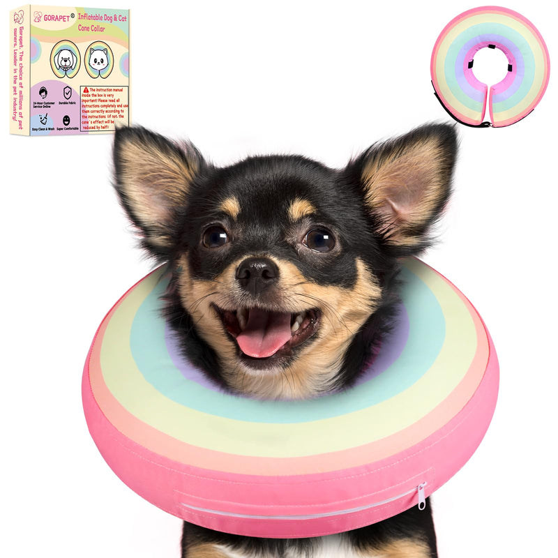 Inflatable Dog Cone Collar Alternative After Surgery, Soft Donut Neck Cone for Yorkshire Pomeranian Small Dogs & Adult Cat, etc, Comfortable Protective E Collar Recovery Cone Not Block Vision Rainbow Small Sized(Neck:6.7-10.2in) - PawsPlanet Australia