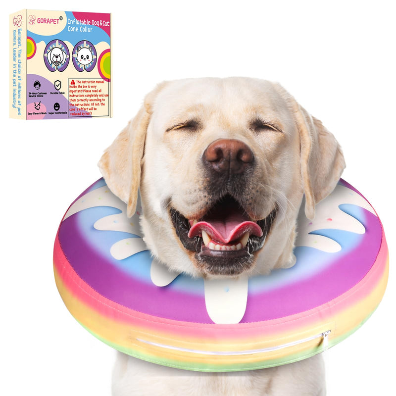 Inflatable Dog Cone Collar Alternative After Surgery, Donut Soft Neck Cone for Husky Border Collie Large Dogs, etc, Protective Comfortable E Collar Recovery Cone Not Block Vision Cake Large Sized(Neck:15-18.5in) - PawsPlanet Australia