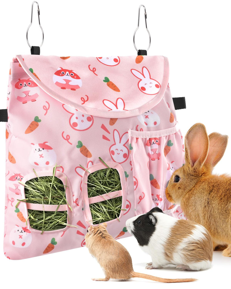 Bissap Rabbit Hay Feeder Bag, 2 Holes Hanging Hay Feeder Guinea Pig Hay Bag with Side Pocket for Rabbits Bunny Chinchillas Hamsters Rats and Other Small Pets Small Animal - S (Pink) ﻿ - PawsPlanet Australia