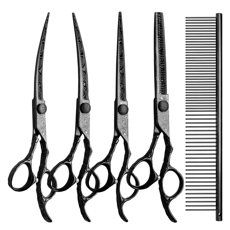 Dog Grooming Scissors,Black Curved Scissors with Safety Round Tips,5 in 1 Dog Scissors for Grooming,Professional Pet Grooming Shears Set for Dogs and Cats - PawsPlanet Australia