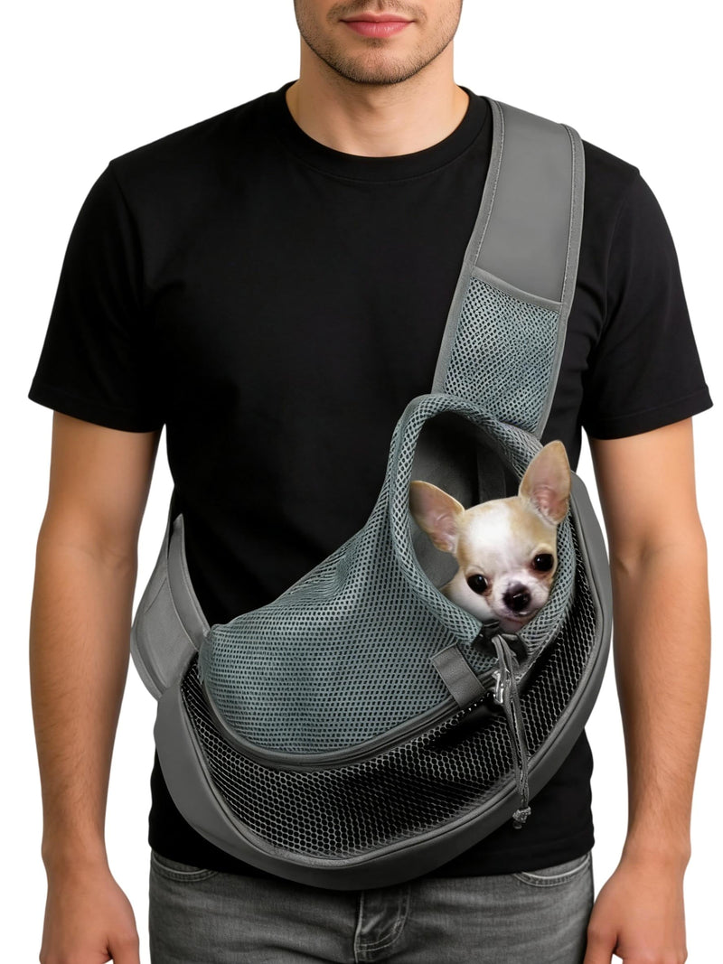 Dog Sling Carrier Hand-Free Puppy Carrier Purse Breathable Mesh Pet Chest Bag Adjustable Outing Pet Travel Sling Bag for Small Dogs Cats Rabbits(Under 10 lbs) Black - PawsPlanet Australia
