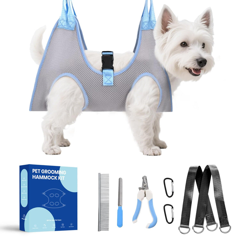 Dog Grooming Hammock, Pawlify Comfy Cat Dog Hammock for Nail Trim, Cute Dogs Grooming Harness with Pet Nail Clipper Trimmer (Light Gray XS) Light Gray XS ( Legs Distance: 3-7.5"/ MaxW: 20lb ) - PawsPlanet Australia
