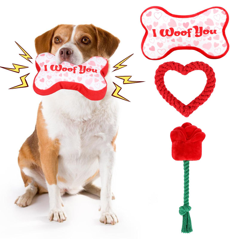 YUEPET Squeaky Valentine's Day Pet Toys 3 Piece Set,Interactive Rose Puzzle Toys, Soft Plush Heart-Shaped Rope Bone Dog Toy with Squeaker Crinkle Paper Puppy Chew Toys for Small Medium Dogs Teething - PawsPlanet Australia
