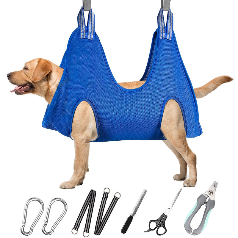 Dog Grooming Hammock for Large & Giant Dogs, Pet Grooming Sling with Nail Clippers, Trimmers & Scissors – Comfortable & Safe Grooming Harness for Stress-Free Nail Trimming for XXXL Dogs XXXL for Large Giant Dogs 110-150LB Blue