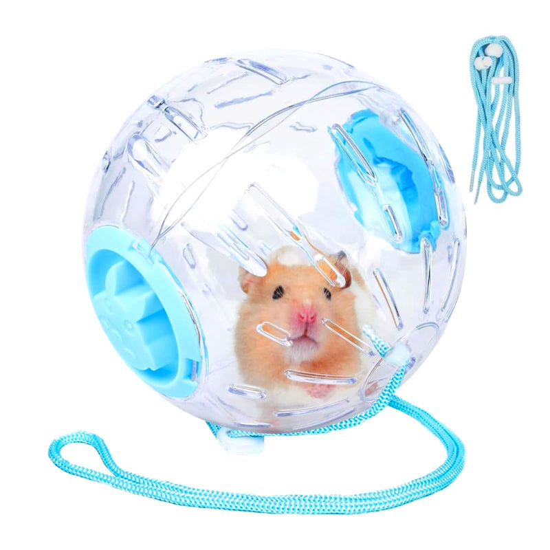 4.9" Hamster Wheel, Exercise Ball & Wheel - Silent Running Toy with Anti-Skid, Transparent Hamster Ball, Breathable Design & Rope for Easy Carry, for Little/Dwarf Mouse, Blue 4.9 - PawsPlanet Australia