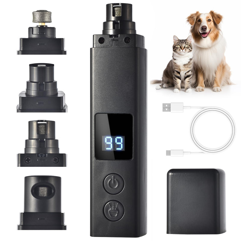 Professional 4-Speed Dog Nail Grinder, Electric Rechargeable Dog Nail Grinder with UV & Interactive Lights, Rechargeable Quiet Pet Nail Grinder, Nail Clippers for All Type Dogs Cat (Black) Black - PawsPlanet Australia