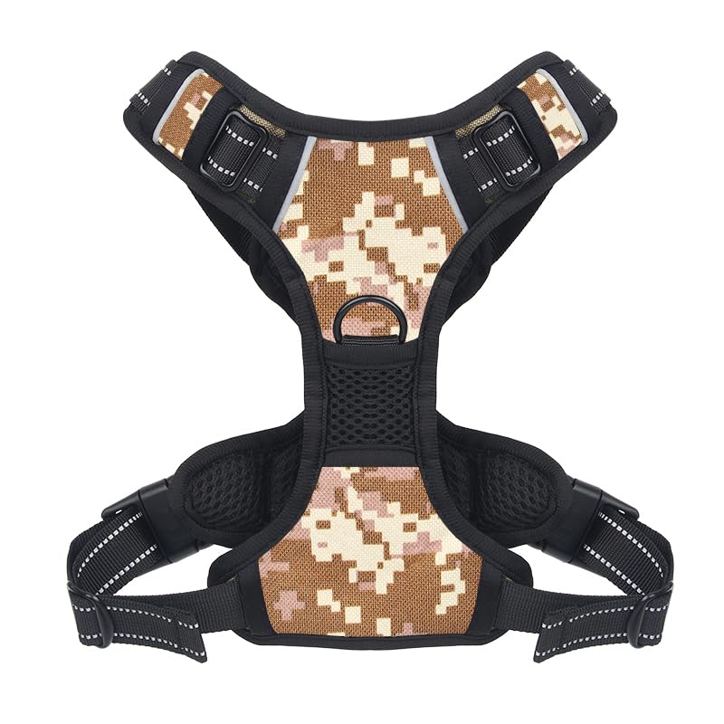 Adjustable Soft Padded Dog Harness Vest - Breathable Nylon with Safety Buckle, Easy to Put On, Front & Back Ring Attachments, Flower Camo (Size M) - PawsPlanet Australia