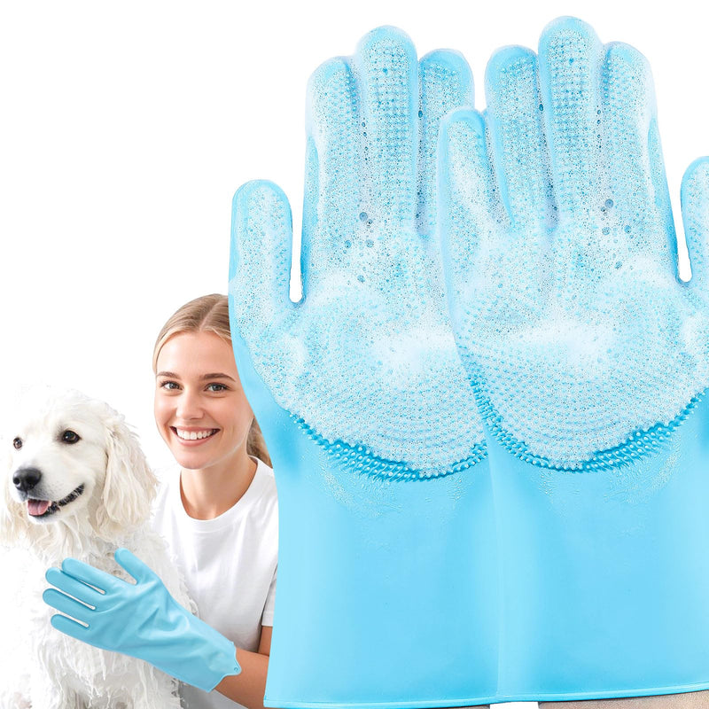Pet Grooming Gloves, Dog Washing Gloves with Silicone Teeth, Dog Bathing Shampoo Brush, Heat Resistant Five-Finger Design for Bathing, Massaging, Hair Removal, Suitable for Dogs and Cats - PawsPlanet Australia