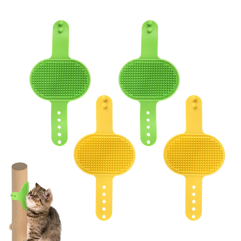 4pcs Cat Self Groomers, Wall Mounted Cat Corner Brush Self Grooming Massage Combs for Pet Cat Face Scratcher Massager Hair Brush for Long Short Fur Cats & Kittens (Green, Yellow) - PawsPlanet Australia