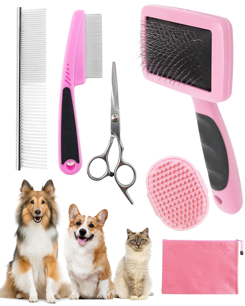 Dog Brush for Shedding Grooming,6 Pack Long-Pin Brush Set for Long Haired Dog Cat Goldendoodles Poodles Doodles Pink B-Pink - PawsPlanet Australia