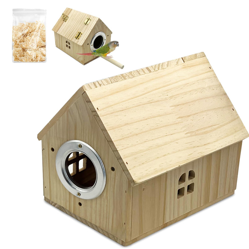 PINVNBY Parakeet Nesting Box Wooden Bird House for Cage Parrot Breeding Mating Box for Lovebirds CockatielFinch Cockatoo Canary and Small and Medium-Sized Birds (L: 7.91 * 6.81 * 6.69 inch) Wood House Shape,L: 7.91*6.81*6.69 inch