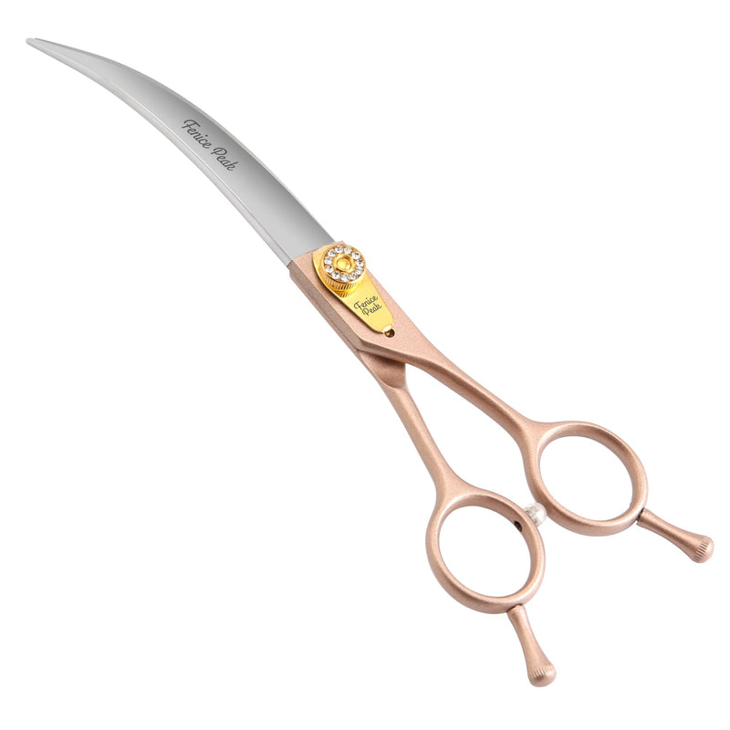 Fenice Peak 45° Extra Curved Dog Grooming Scissors 440C Stainless Steel 7.5'' Big Arc Curved Shears Rose Gold Sharp and Durable Trimming Scissors for Dogs and Cats - PawsPlanet Australia