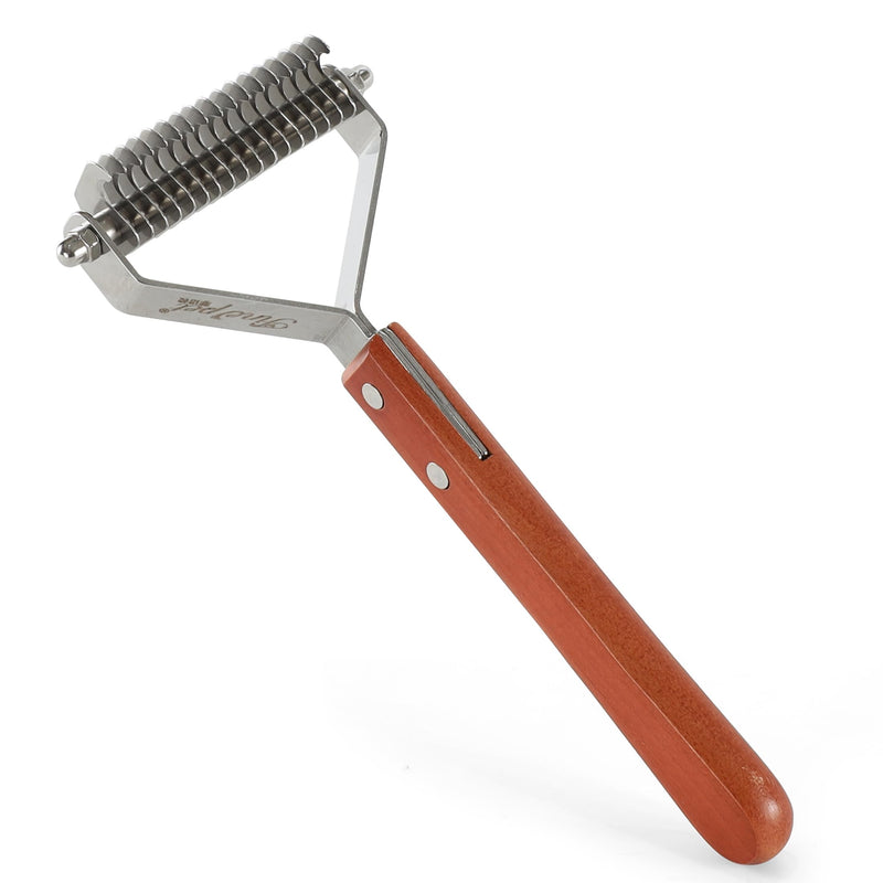 Dog Undercoat Rake Cat Grooming Rake with Wooden Handle Dematting Undercoat Brush for Medium Hair Coat Rake for Dogs Knot Removal and Shedding Control L Undercoat Rake-01