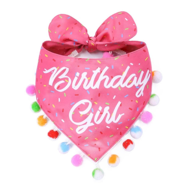 LunaMarie - Luxury Pet Birthday Bandanas -Premium & Silky Poly Fabric | 100% Handmade | Custom Shape Dual Layered (Birthday Girl, X-Small)
