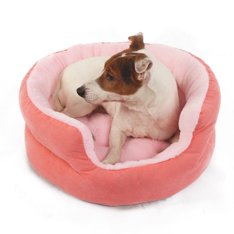 Small Washable Dog Bed with Sides Round Calming Anti Anxiety Pink Princess Puppy Bed 19 Inch 19"x19"x5" - PawsPlanet Australia