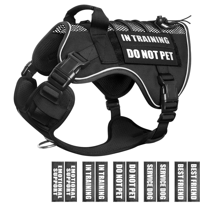WINSEE Service Dog in Training Mesh Harness with 10 Pet Patches, Soft Air Mesh Breathable Tactical Dog Molle Vest, Reflective Military Pet Vest for Walking Hiking for Small Dogs Black - PawsPlanet Australia