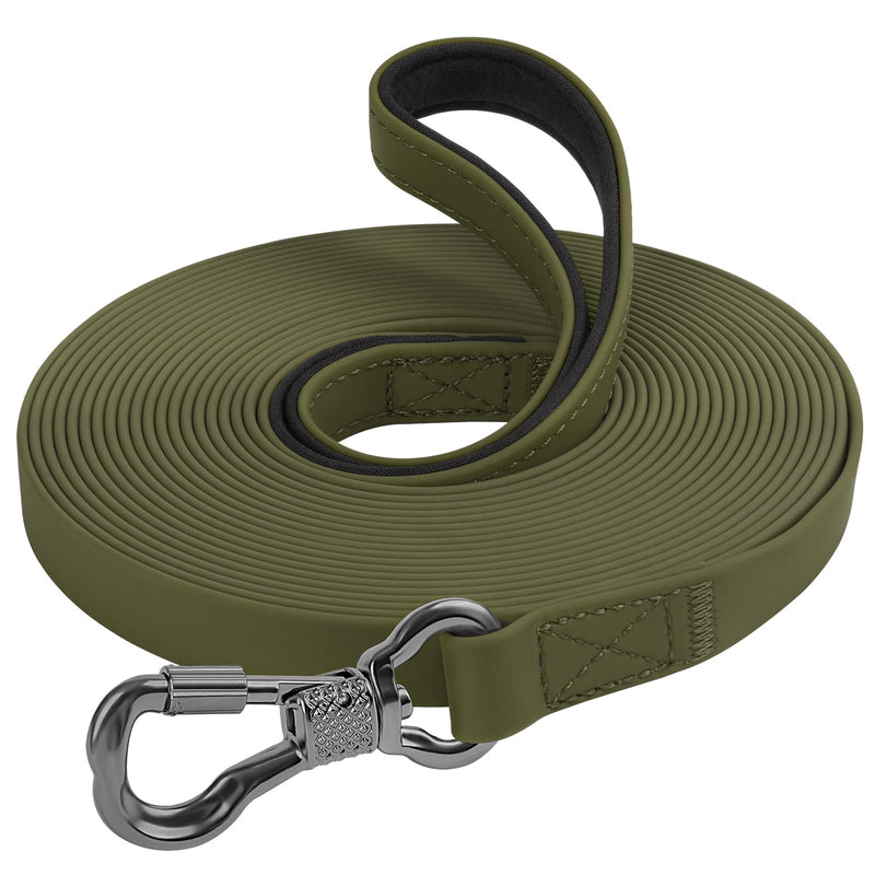XiaZ Long Leash for Dogs Waterproof, Training Long Line Lead with Padded Handle for Large Medium Small Dogs Outside Walking, Playing, Camping, or Yard (30FT, Olive) 30ft - PawsPlanet Australia