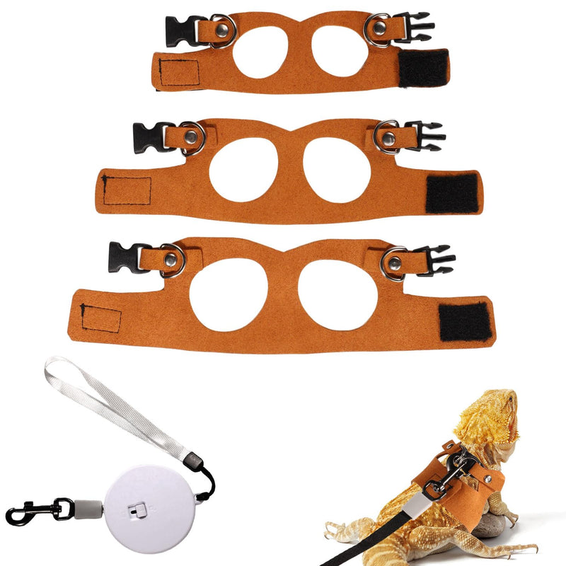 Bearded Dragon Harness and Leash Set, 3 Sizes Super Leather Vest with Retractable Rope, Brown - PawsPlanet Australia