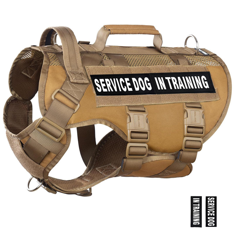 Tactical Dog Harness for Large Dogs, Breathable Air Mesh Dog Vest Harness, Service Dog Vest with Double Handles, No Pull Military Molle Vests for Walking Hiking Training Army Brown XL - PawsPlanet Australia