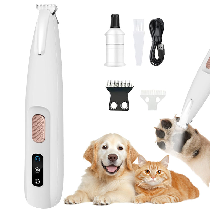 Ntrjtrss Electric Paw Trimmer for Dogs Cats, Upgraded Quiet Rechargeable Clipper with LED Light, 2 Wide Blades, Waterproof Grooming Clippers for Paws, Ears, Face, Rump and Eyes - PawsPlanet Australia