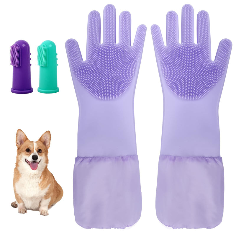 2-in-1 Dog Washing Gloves with Finger Toothbrush - Silicone Pet Bathing Gloves for Gentle Cleaning, Massaging & Shedding - Perfect for Dogs and Cats - Comfortable and Multifunctional Design - PawsPlanet Australia