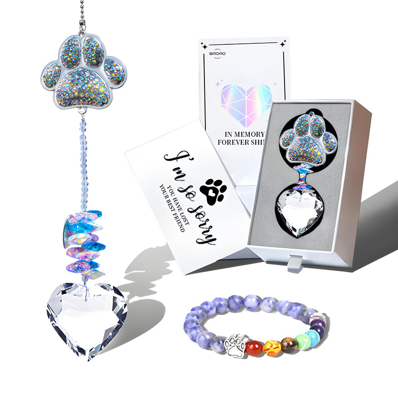 Dog Memorial Gifts,Pet Memorial Suncatcher with 7-Colorful Beads Paw Bracelet,Pet Loss,Pet Sympathy,Thoughtful Dogs and Cats Remembrance,Lost of Pet Bereavement Gifts,Crystal Heart Sun Catcher - PawsPlanet Australia