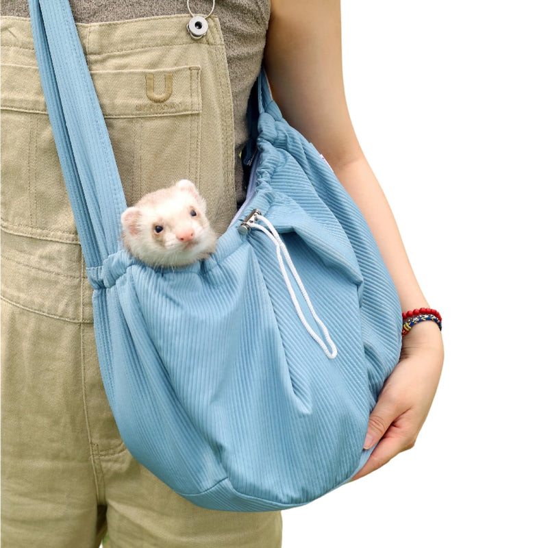 Ferret Sling Carrier - Pet Carrying Bag with Adjustable Strap Hands Free Shoulder Bag Crossbody Travel Slings Soft Small Animal Bonding Pouch Front Backpack for Ferret Rabbit Puppy Kitten (Blue) Blue - PawsPlanet Australia